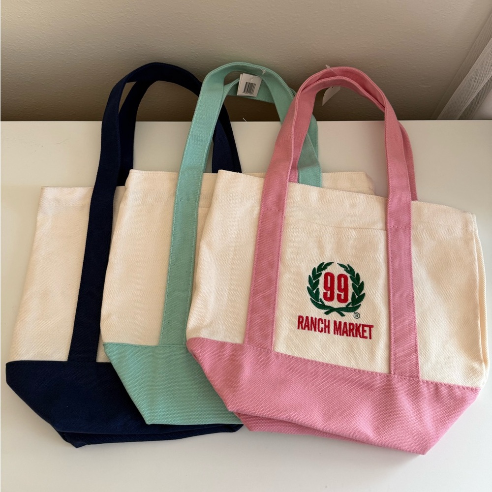 Brand New 99 Ranch Market Mini Tote Bags - Set of 3 - Pink, Green, and Navy